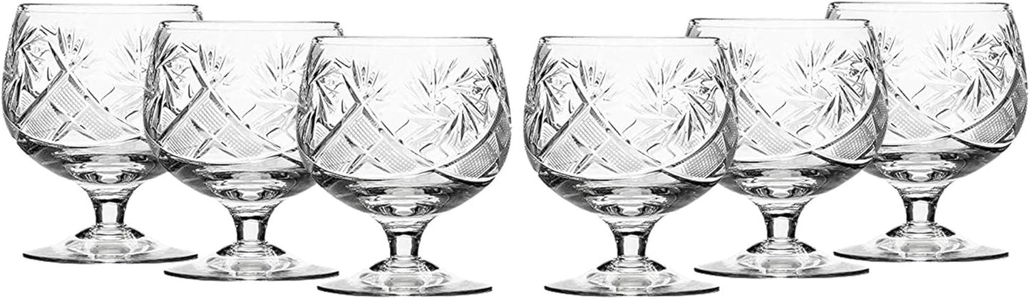 Set of 6 Russian Cut Crystal Cognac Brandy Whiskey Snifters Goblets, Handmade Glassware - WORLD TIME VISITS
