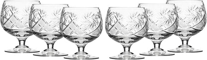 Set of 6 Russian Cut Crystal Cognac Brandy Whiskey Snifters Goblets, Handmade Glassware - WORLD TIME VISITS