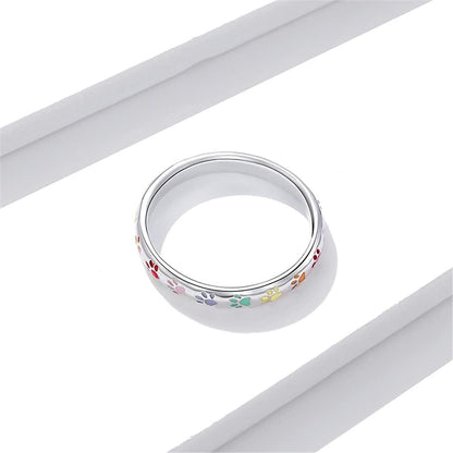 3Mm 3.4Mm Paw Print Ring S925 Sterling Silver Ring Puppy Dog Cat Paw Ring, Multicolor Pet Print Enamel Ring for Women Girls Size 5-10