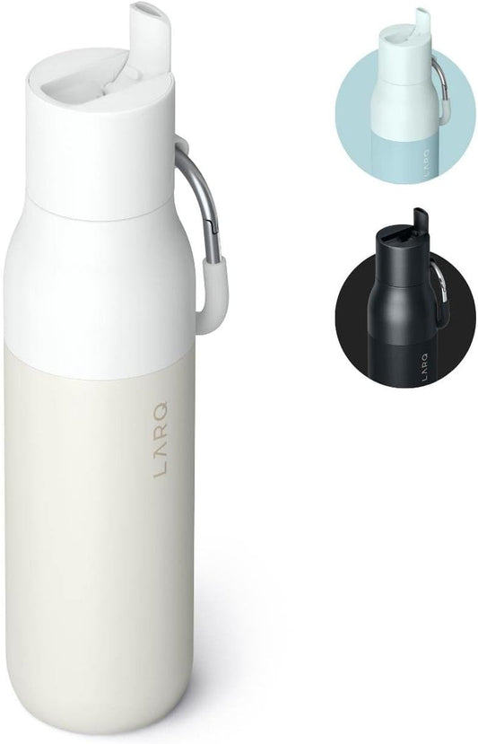 Bottle Flip Top 17 Oz - Insulated Reusable Stainless Steel Water Bottle with Straw | Thermos, BPA Free | for Sports, Gym, and Travel | Keep Drinks Cold for 24 Hours | Granite White