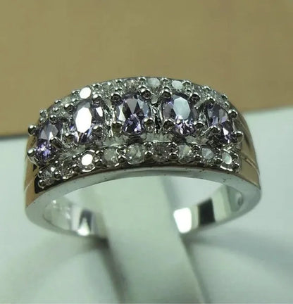 Natural 2.95CT Sapphire/Emerald/Ruby/Alexandrite/White Diamond 14K White Gold Ring Size 6-11
