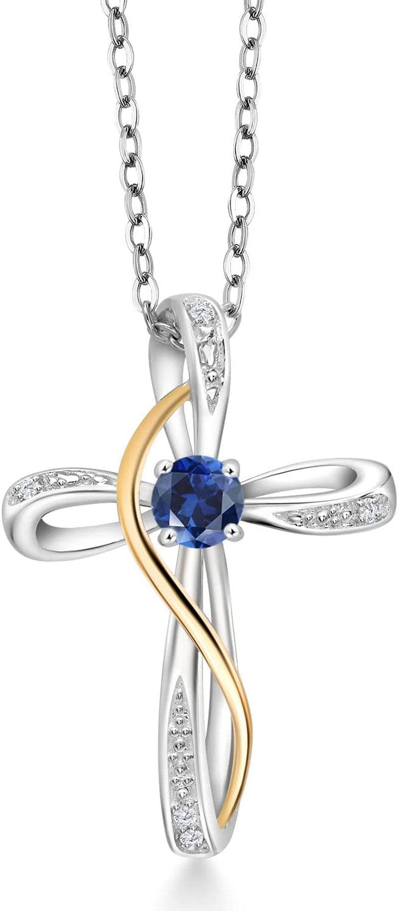 Infinity Cross Necklace for Women | 925 Sterling Silver and 10K Yellow Gold | Gemstone Birthstone and White Lab Grown Diamond Cross Faith Pendant Necklace | with 18 Inch Chain - WORLD TIME VISITS
