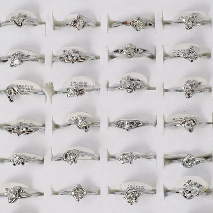 10Pcs/Lot Mixed Cubic Zirconia Women'S Silver Plated Rings Wholesale Lots Bulk Job Resale Fashion Jewelry Party Wedding Xmas Gift