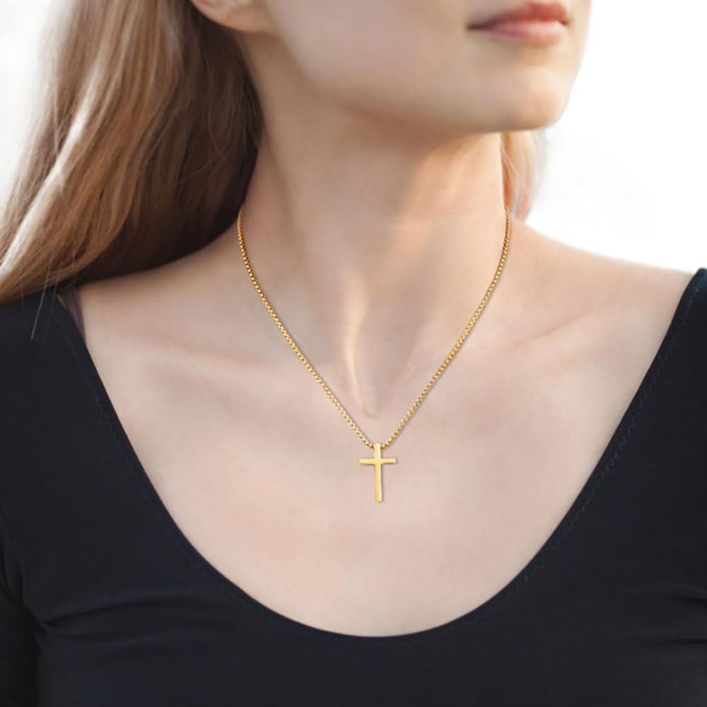Valentines Gifts for Him - Cross Necklace for Men, Silver/Gold/Black Mens Cross Necklaces with 2.5Mm Cross Chain and Stainless Steel Cross Pendant, Box Chain 16-24 Inch, Jewelry Gift
