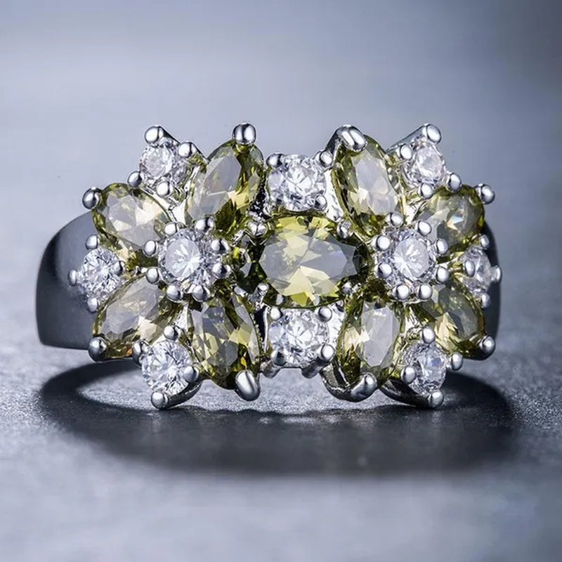 Fashion Women Blue Sapphire Flower Rings Crystal Zircon Gemstone Rings Size 6-10