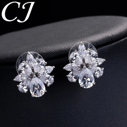 CANDICE White Gold Plated Marquise Red Zirconia Stone Necklace Earrings Sets for Wedding Luxury Party CZ Jewelry Set