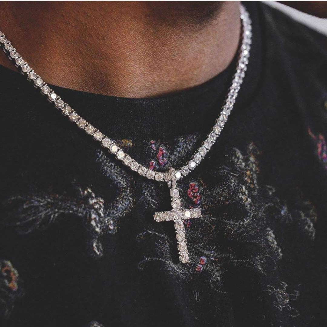 Cross Chain for Men Gold Cross Necklace 14K Gold Plated Large Nail Cross Chain Iced Out CZ Pendant Hip Hop Jewelry for Women with Stainless Rope Chain