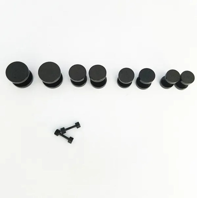 Punk Style Medical Titanium Black Silver round Barbell Stud Earrings Women Men'S Gothic Jewelry Rock Piercing Earring 1 Pair