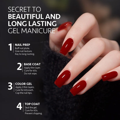 Burgundy Red Gel Nail Polish Set of 6 Colors Including Black Glitter Red Gel Polish Kit U V LED Soak off Nail Polish Home DIY Manicure Nail Salon Varnish