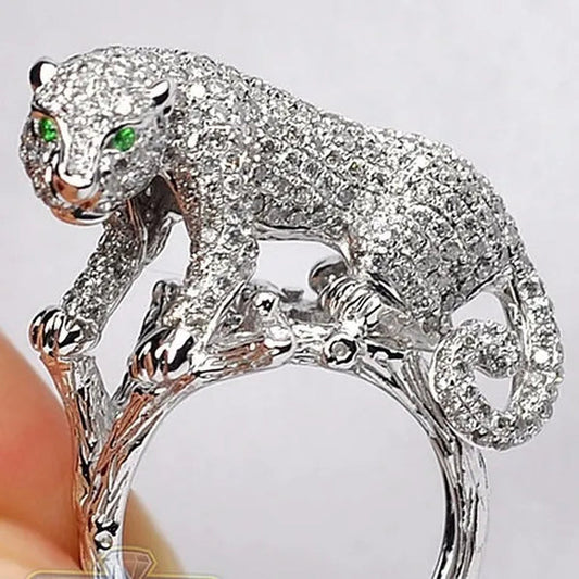 Sparkling 925 Sterling Silver Natural Gemstone White Sapphire Leopard Ring Party Unique Jewelry Gifts Size  6 7 8 9 10 - WORLD TIME VISITS