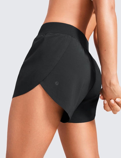 Mid Waisted Dolphin Athletic Shorts for Women 4" Lightweight High Split for Gym Workout with Liner Quick Dry - WORLD TIME VISITS