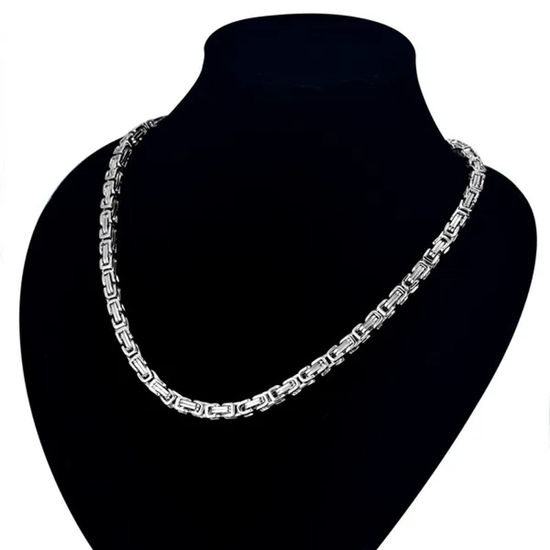 Men's Hip Hop Silver-tone/18K Gold Plated Stainless Steel Byzantine Box Link Chain Necklace