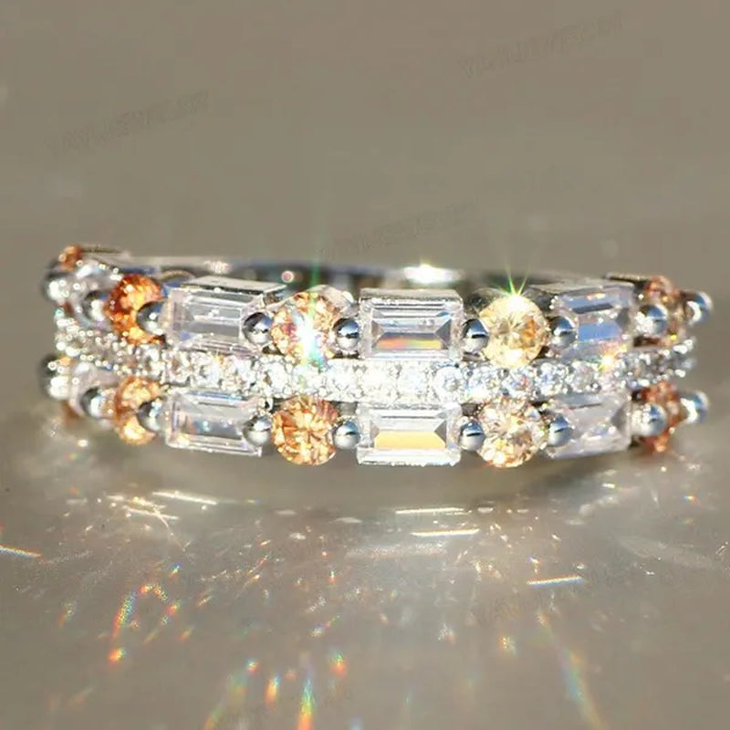 Silver Natural Gemstones Ring White Sapphire Wedding Birthstone Bride Engagement Square Brand Crown Cross Ring Jewelry Size 6 7 8 9 10