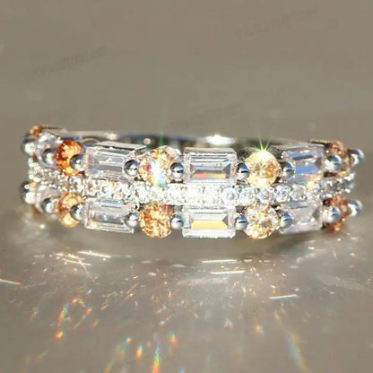 Silver Natural Gemstones Ring White Sapphire Wedding Birthstone Bride Engagement Square Brand Crown Cross Ring Jewelry Size 6 7 8 9 10