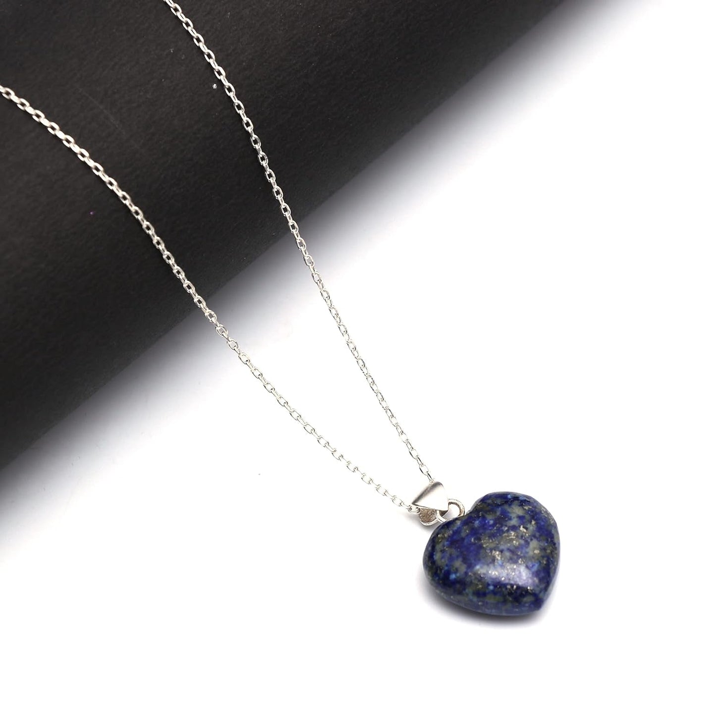 Lapis Lazuli Necklace, Heart Pendant Necklace, Blue Heart Necklace, September Birthstone Jewelry, Everyday Wear, 925 Silver 16+2 Inch Adjustable Chain, Gift for Her