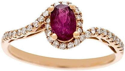 10K Yellow Gold Mozambique Genuine Ruby Ring with Diamonds for Women | Ethically, Authentically & Organically Sourced (Oval-Cut) Shaped Ruby Hand-Crafted Jewelry for Her | Ruby Ring for Women