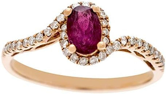 10K Yellow Gold Mozambique Genuine Ruby Ring with Diamonds for Women | Ethically, Authentically & Organically Sourced (Oval-Cut) Shaped Ruby Hand-Crafted Jewelry for Her | Ruby Ring for Women