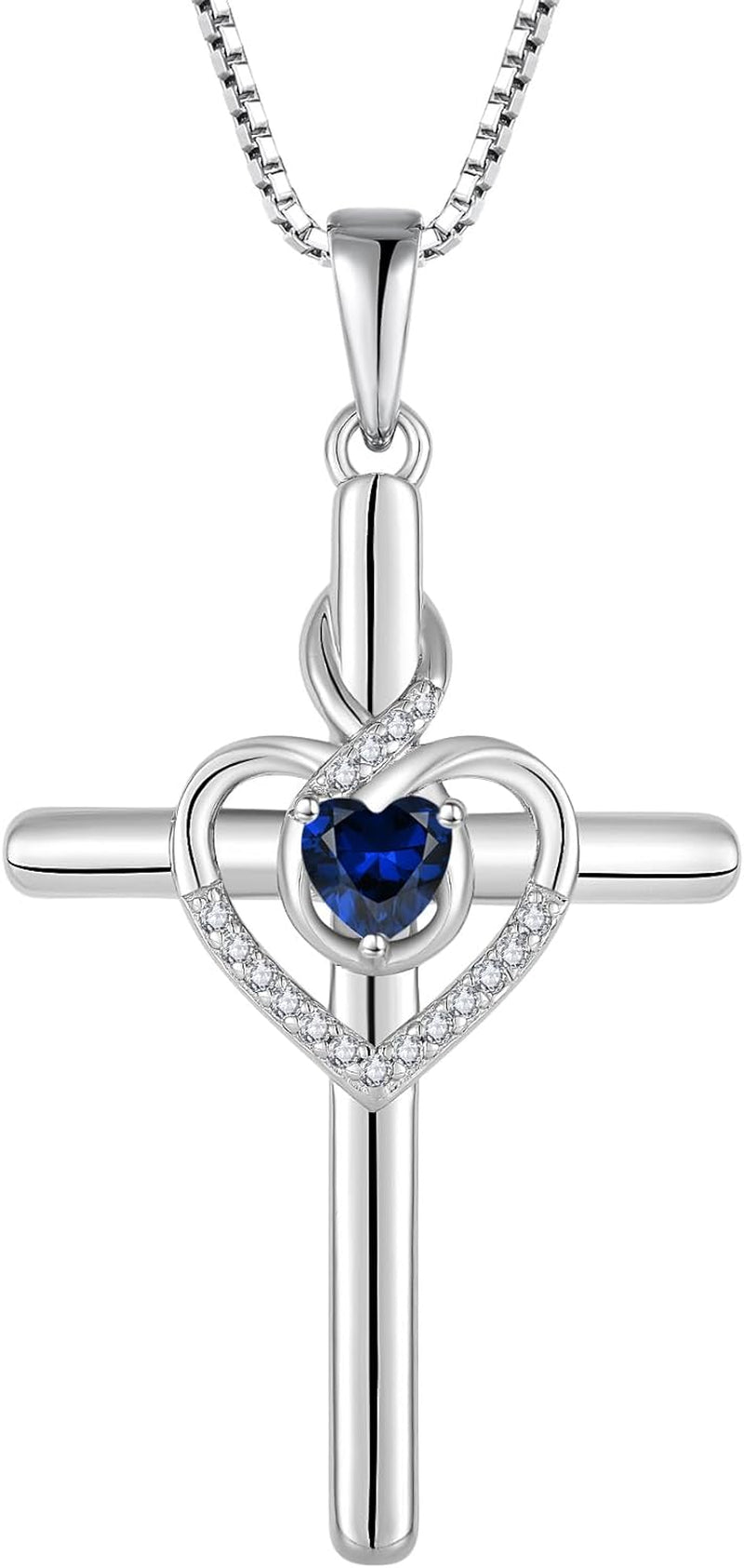 Heart Cross Necklace for Women 925 Sterling Silver Infinity Cross Pendant Birthstone Necklace Religious Jewelry Gift for Women Her Mom Wife Girlfriend Daughter
