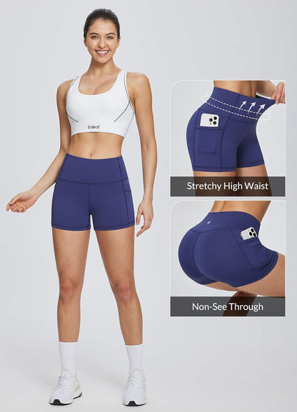 Women'S 8"/ 5"/ 3" Biker Shorts High Waist Yoga Workout Gym Running Volleyball Spandex Shorts with Pockets