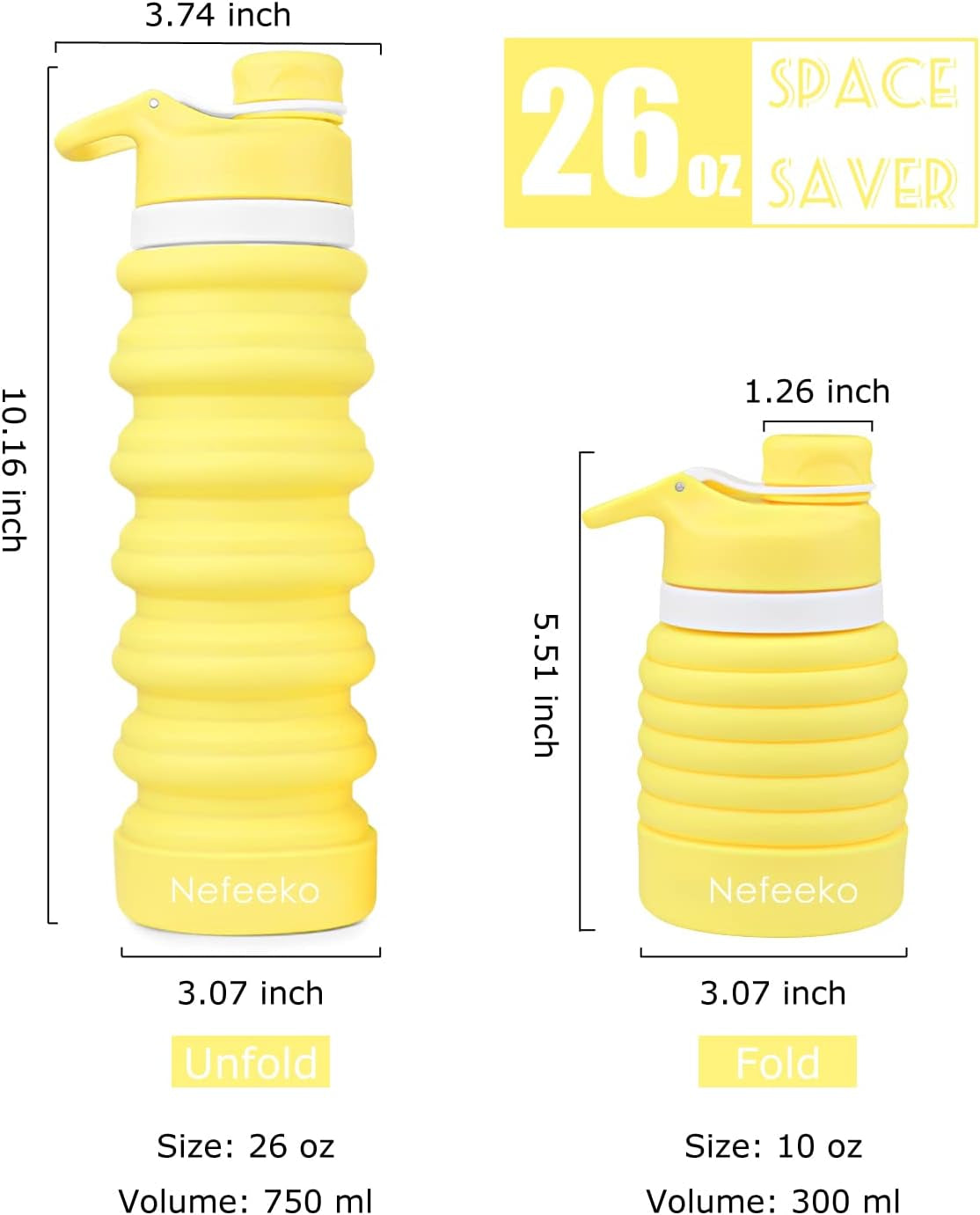 Collapsible Water Bottle, 26Oz Silicone Foldable Water Bottles Leakproof BPA Free Travel Water Bottles with Carabiner, Portable Sport Water Bottles for Camping,Hiking Outdoor Indoor Sport - WORLD TIME VISITS