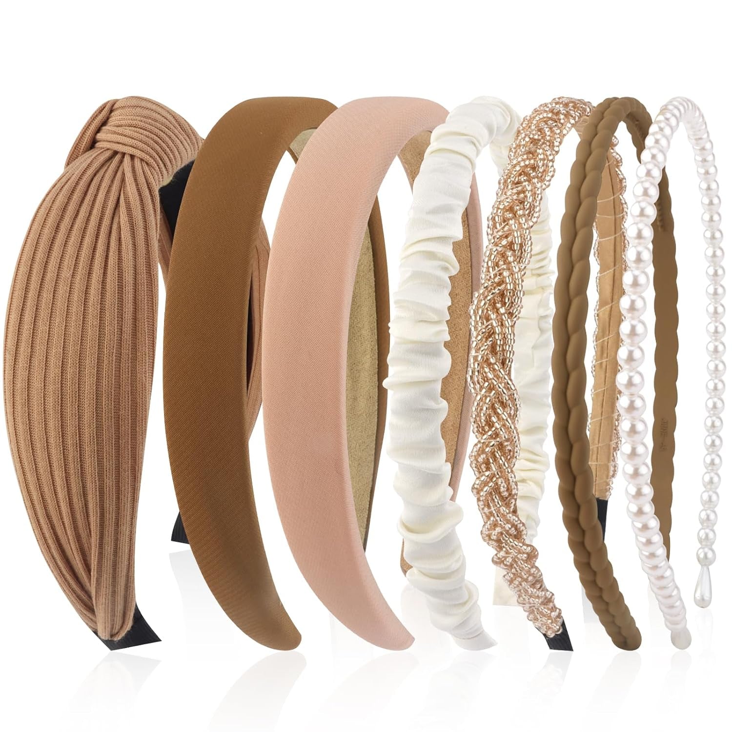 7 Pcs Different Headbands for Women Fashion Brown Knotted Solid Head Bands Pearl Headband Non Slip Hair Band for Womens Thin Thick Short Hair Face Wash Hair Accessories Gifts for Women Gilrs - WORLD TIME VISITS