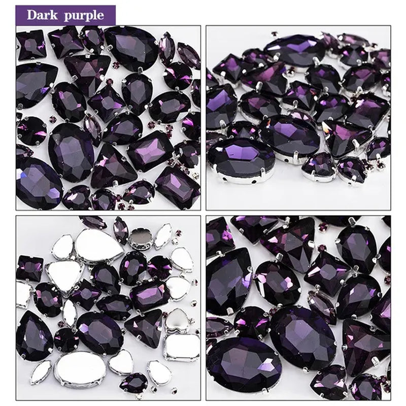 50PCS Mix Size Gold Champagne Glass Rhinestones for Clothing Loose Flatback Dress Stones Decorative Crystal Sew on Rhinestones