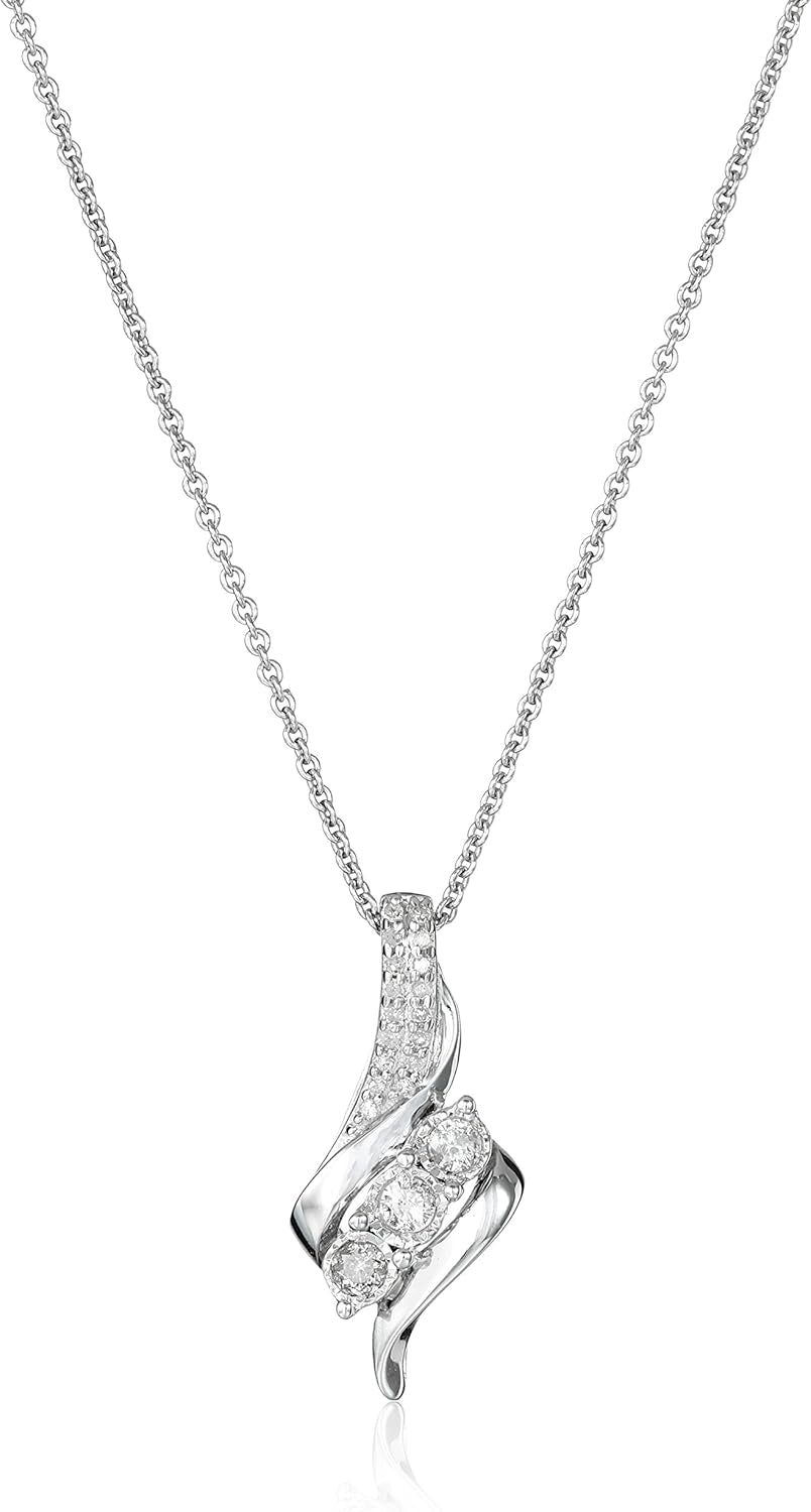 Amazon Essentials Diamond 3 Stone Pendant Necklace (1/4 Cttw), 18" (Previously ) - WORLD TIME VISITS