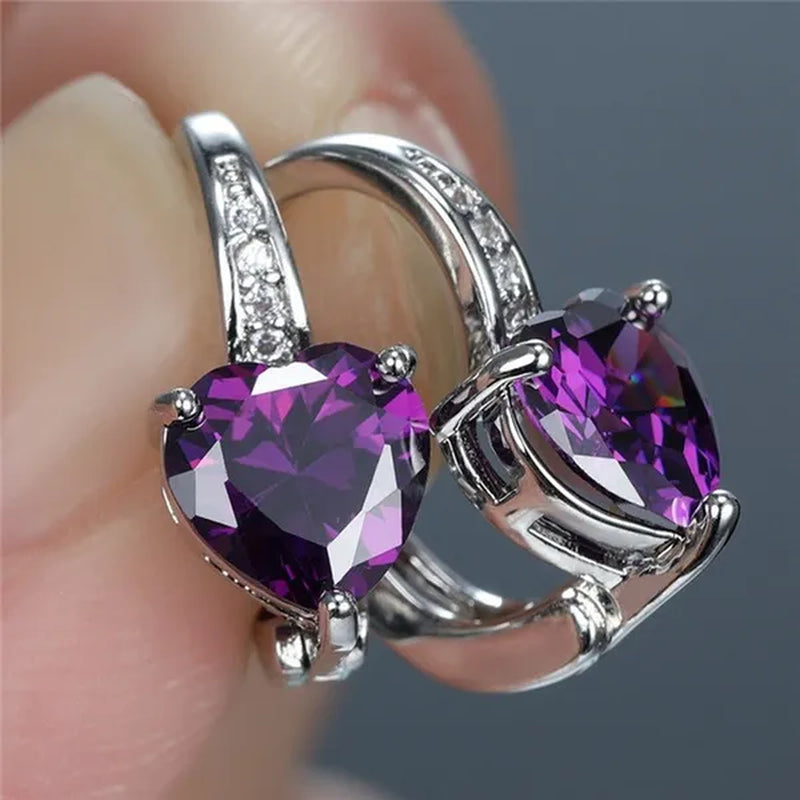 Luxury Women'S Fashion Silver Plated Zircon Earrings Birthstone Hoop Earrings Green Cubic Zirconia Drop Earrings for Women Heart Clip on Earrings Bride Princess Wedding Engagement Earring Anniversary Gift Jewelry