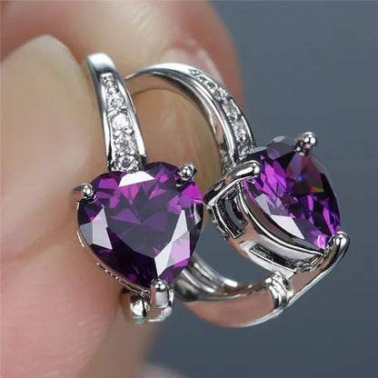 Luxury Women'S Fashion Silver Plated Zircon Earrings Birthstone Hoop Earrings Green Cubic Zirconia Drop Earrings for Women Heart Clip on Earrings Bride Princess Wedding Engagement Earring Anniversary Gift Jewelry