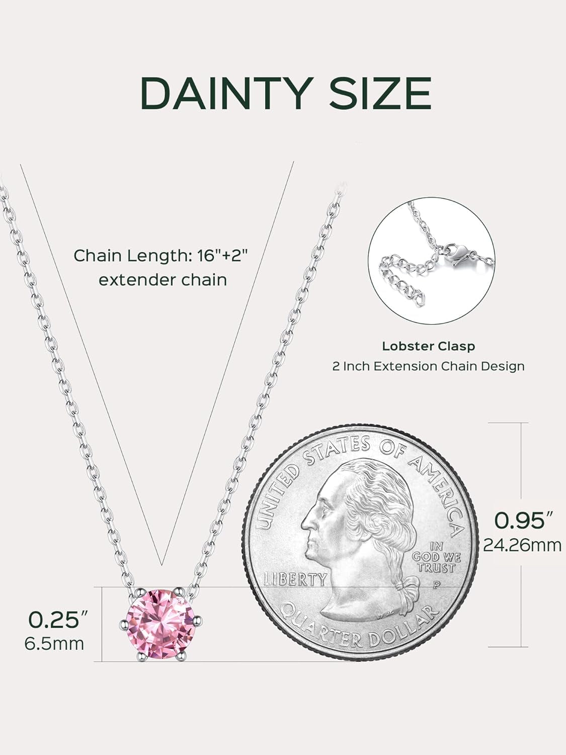 925 Sterling Silver 12 Months Sparkling round Cut Created Birthstone Pendant Necklace, 16 Inch Rolo Chain (With Gift Box)