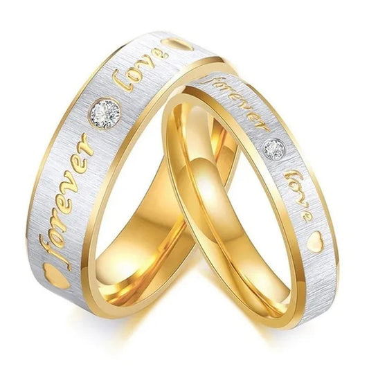 Stainless Steel Couple Forever Love Gold Titanium Couple Rings Jewlery Charm Diamond Ring Vintage Promise Ring Surprised Gift - WORLD TIME VISITS