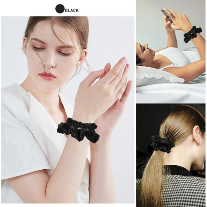 6 Pack Satin Scrunchies - Assorted Sizes, Soft and Stylish Hair Scrunchies and Bands for Women and Girls, Black