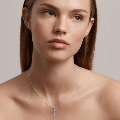 Moissanite Cross Necklaces, D Color VVS1 S925 Sterling Silver, Moissanite Cross Pendant, Wedding Anniversary Christian Jewelry Valentines Gifts