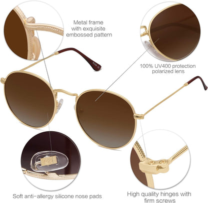 Small round Polarized Sunglasses for Women Men Classic Vintage Retro Shades UV400