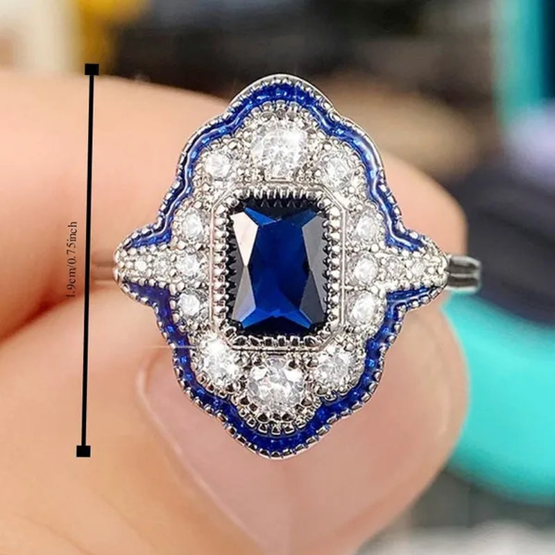 Delicate Fashion Blue Sapphire Rings for Women Engagement Wedding Ring Jewelry Gift