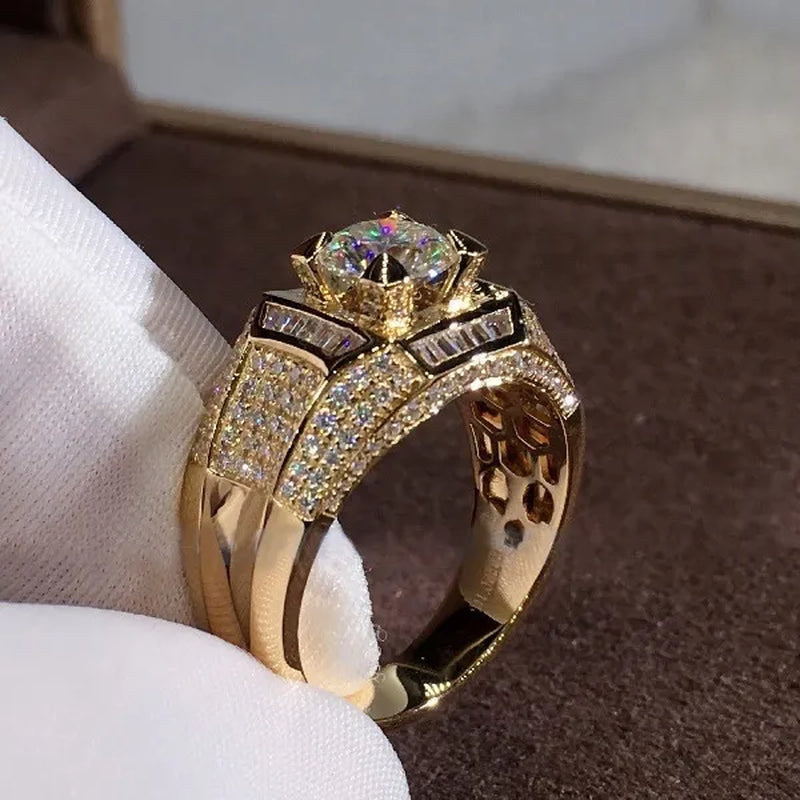 Fashion Men'S Accessories Gold Plated Silver Color Cubic Zirconia Rings Mens Zircon Ring Engagement Wedding Band Ring Fashion Jewelry Size 6-13
