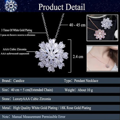 CANDICE Elegant Big Snowflake Pendant Necklace Inlay Luxury Quality Multi Cut CZ Diamond Women Banquet Jewelry With Silver Plating