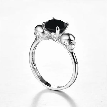 Women Men Rainbow Topaz & Black Spinel Gemstone 925 Sterling Silver Wedding Engagement Band Cocktail Skull Ring Size 6 7 8 9