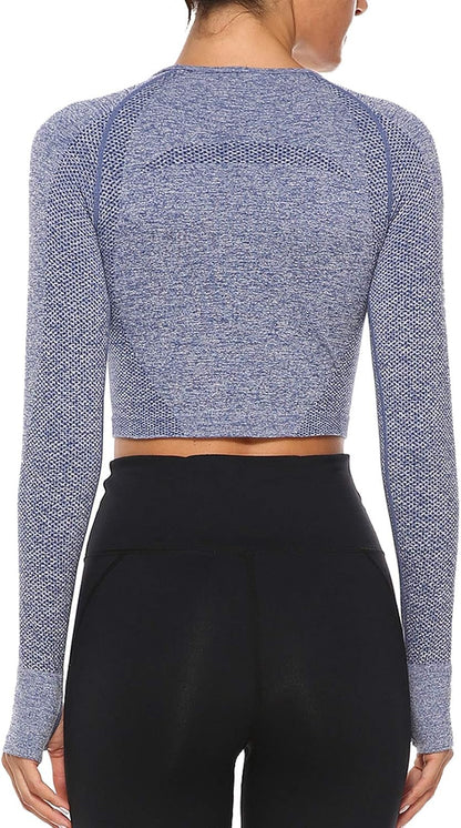 Women'S Long Sleeves Workout Crop Tops Seamless Sports Shirts Fitness Activewear