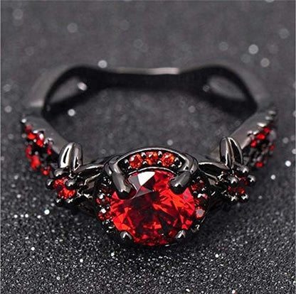 Duan Finger Rings White Fire Opal CZ Fashion round Red Ruby Ring Women'S 10KT Black Gold Filled Wedding Jewelry Size 6-10