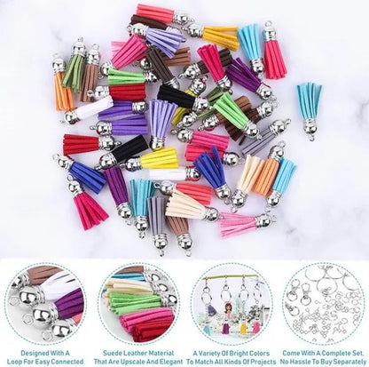 Keychain Tassles, 50pcs Bulk Keychains Ring Set Includes 10pcs Tassels for Crafts, 10pcs Keychain Clips, 10pcs Key Chain Rings, 10pcs Jump Ring and 10pcs Screw Eye Pins for Acrylic Blank Keyc