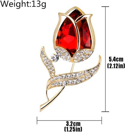 Gold Bee Pin Jewelry Rose Alloy Diamond-Studded Fashion Flower Luxury Brooch Atmosphere Brooch Womens Christmas (Red, One Size)