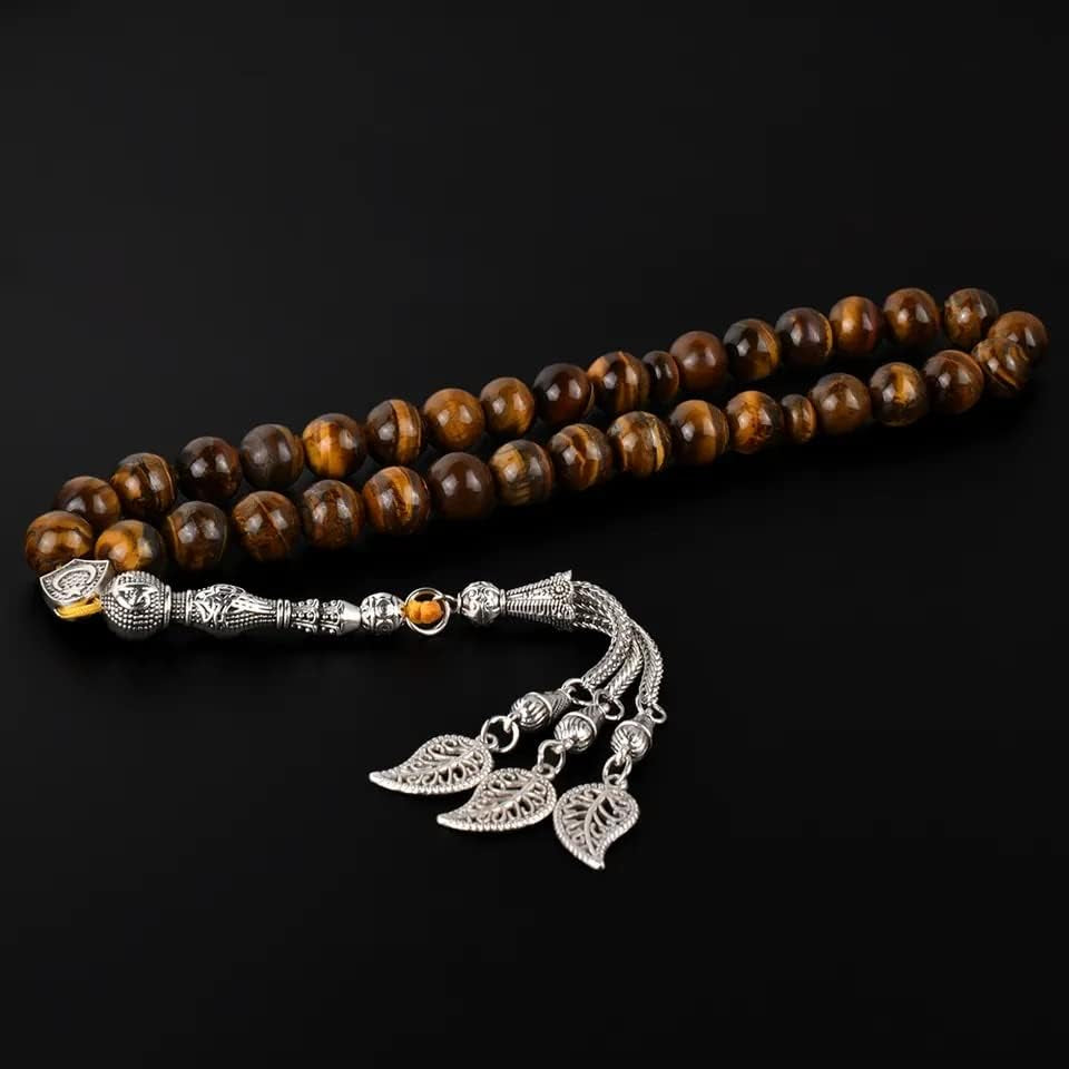 Tasbih Prayer Beads Tiger Eye Stone (33 Beads - 10 Mm) - Muslim Rosary - Masbaha Finger Counter - Zikr, Dhikr Subha - Chapelet - Tasbeeh - Islamic Misbaha - Handmade Sibha - Ramadan Gift