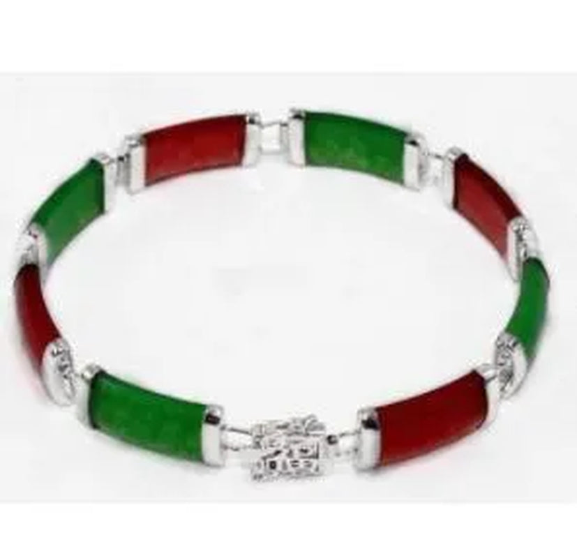 Natural Red Ruby & Green Emerald Bangle Bracelet 7.5''