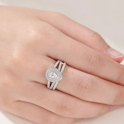 Newshe 2Pcs Wedding Ring Set Classic Jewelry Pear Shape 1.2 Carats AAAAA CZ 925 Sterling Silver Teardrop Engagement Rings for Women Size 5-12
