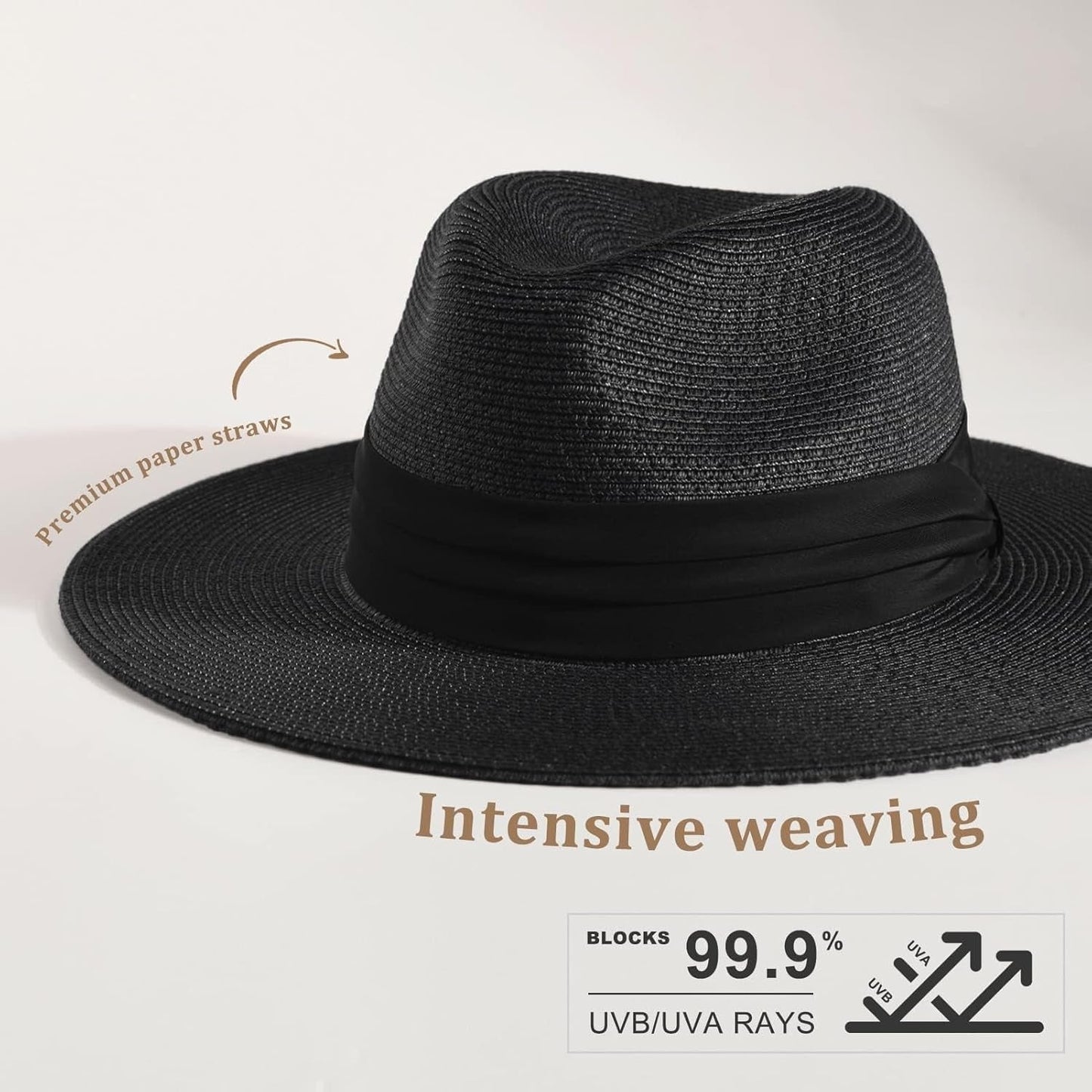 Womens Mens Wide Brim Straw Panama Hat Fedora Summer Beach Sun Hat UPF Straw Hat for Women - WORLD TIME VISITS