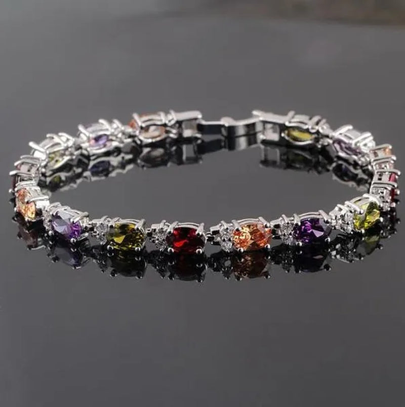 925 Sterling Silver Gorgeous Oval Ruby Amethyst Aquamarine sapphire and Round Sparkling Cubic Zirconia CZ Tennis Bracelet Jewelry Gift - WORLD TIME VISITS