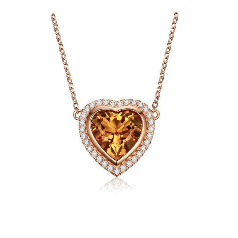 Majesty Diamonds MDS170287 3.1 CTW Heart Yellow Citrine Heart Pendant Necklace in .925 Sterling Silver with 18K - WORLD TIME VISITS