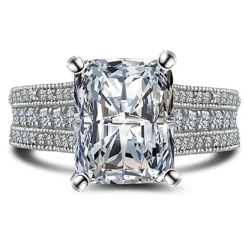 Fashion Bride Jewelry Gorgeous 925 Sterling Silver White Sapphire Eternal Diamond Ring Female Wedding Proposal Engagement Anniversary Party Accessories Gift Promise Rings Size 4-12 Bague Femme