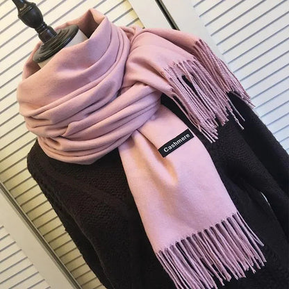 Women Cashmere Wool Scarf Wraps Warm Blanket Scarves Women Solid Color Cashmere Scarves with Tassel Poncho Cashmere Scarfs